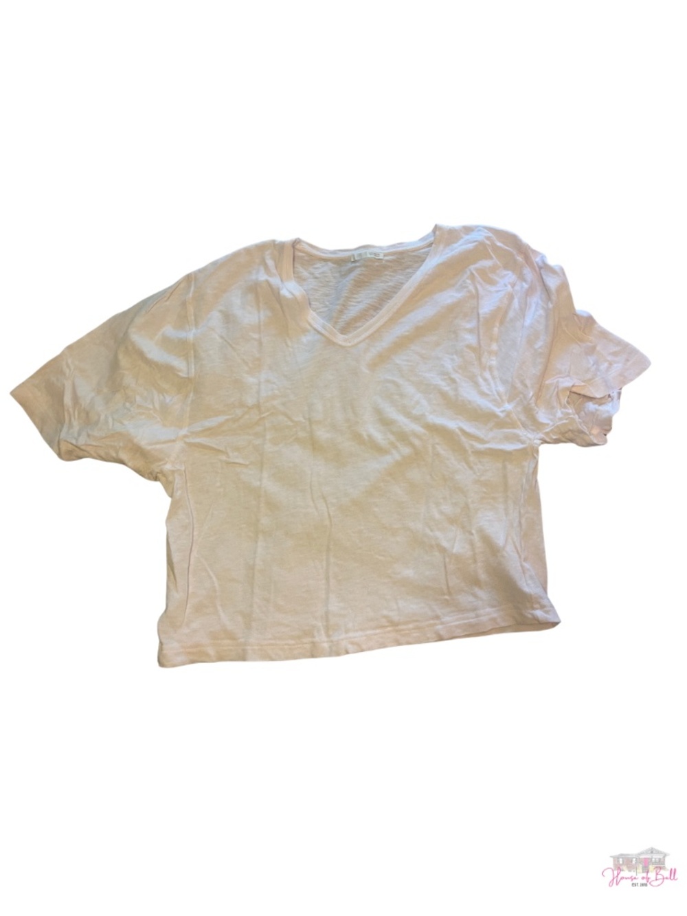 ZARA Pale Pink Slub Cotton Cropped V-Neck Tee Top Boxy Fit